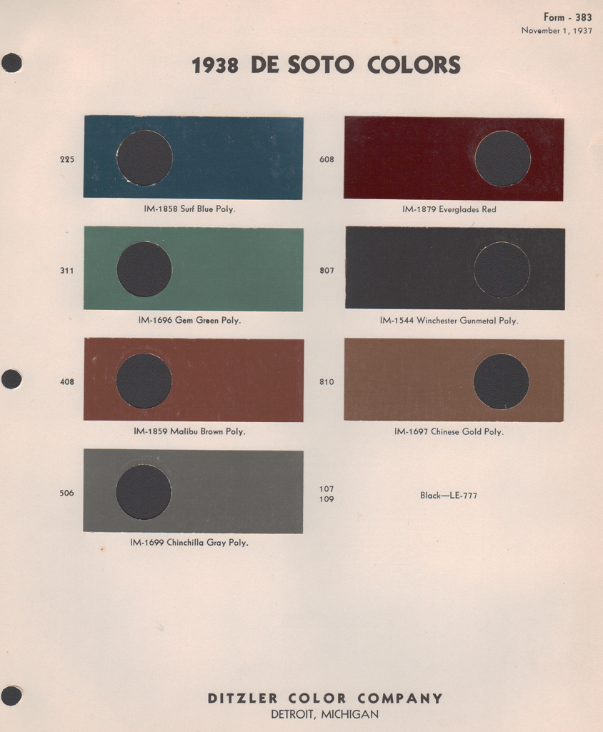 1938 DeSoto Paint Charts PPG 1